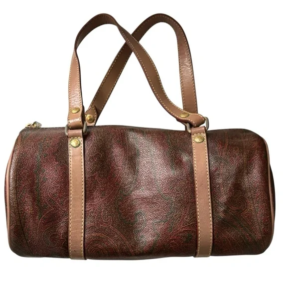 ETRO VINTAGE Bordeaux Paisley Print Mini Boston Barrel Bag